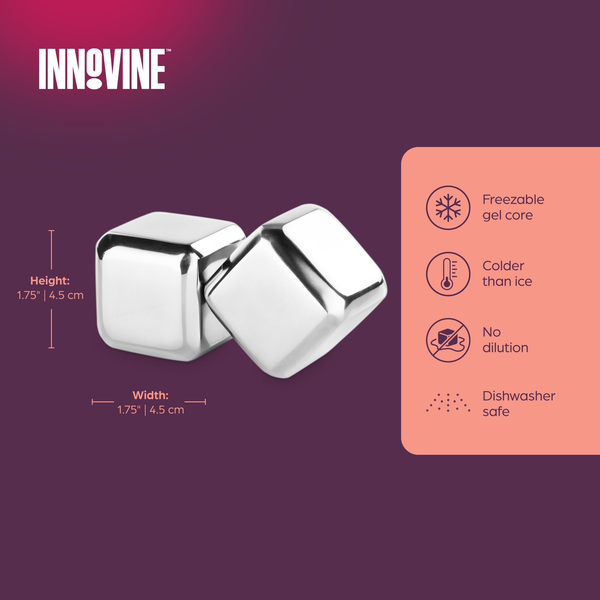 Large Stainless Steel Ice Cubes, Set of 2